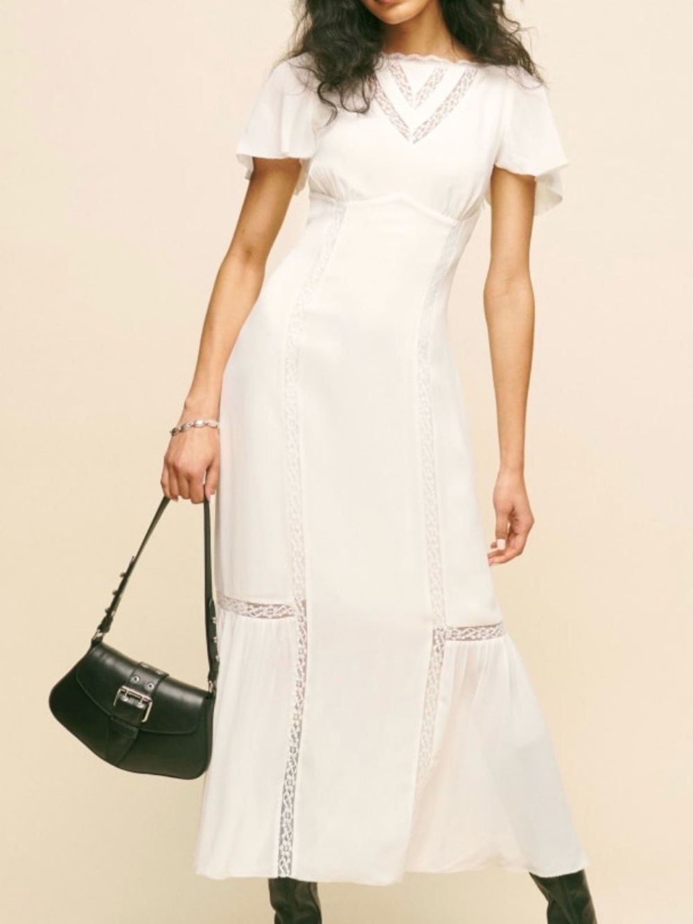 Reformation White Lace-Trim Maxi Dress